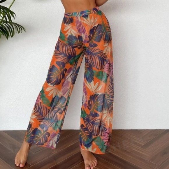 3pcs Tropical Print High Cut Bikini Swimsuit With Cover Up - Picture 3 of 5